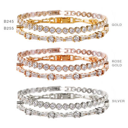 Deco Tapered Baguette & Regal Tennis 18K Gold Plated Bracelets | Mix Mix Style [Hot Seller]-Mix MIx Style