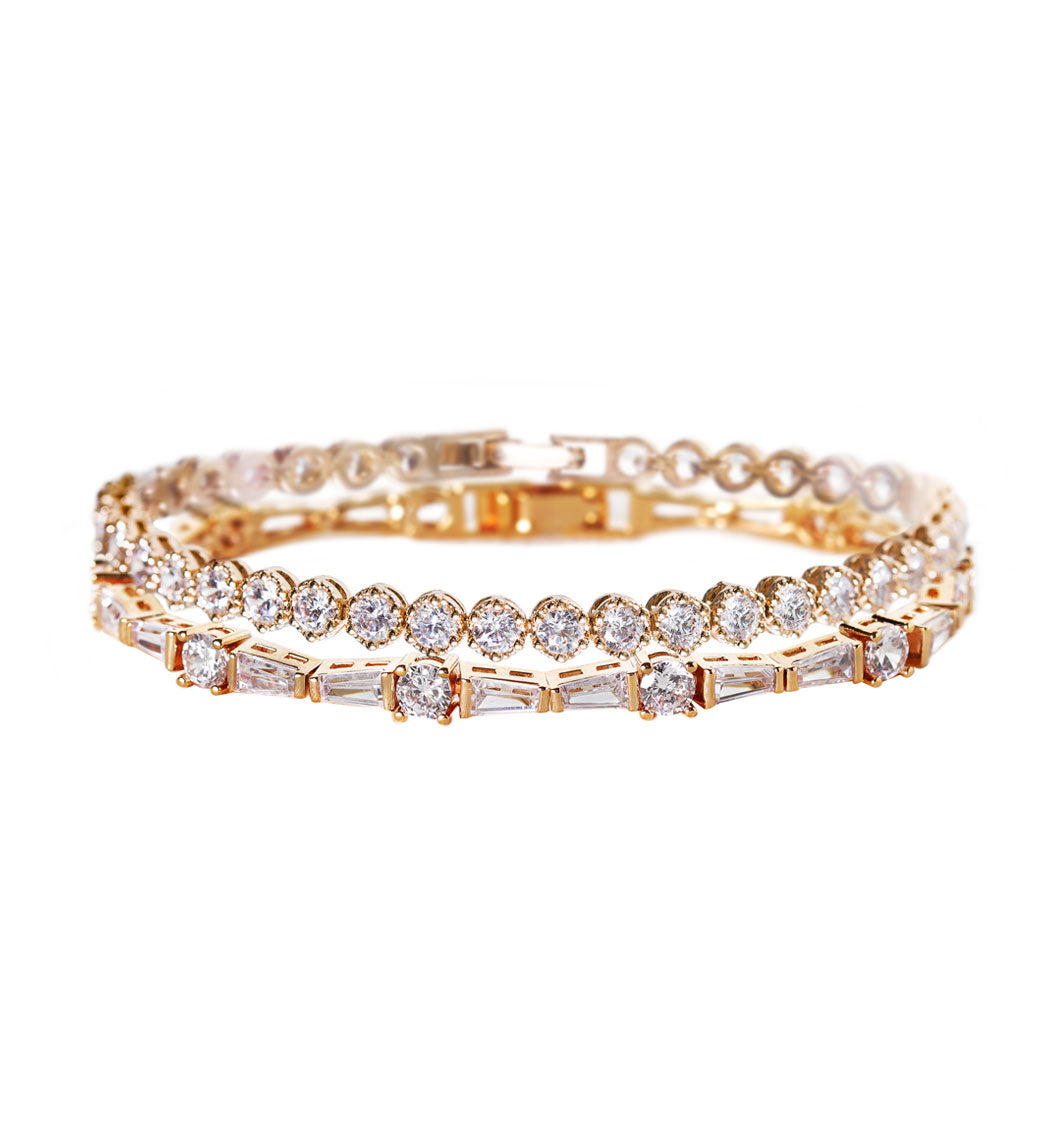 Deco Tapered Baguette & Regal Tennis 18K Gold Plated Bracelets | Mix Mix Style [Hot Seller]-Mix MIx Style