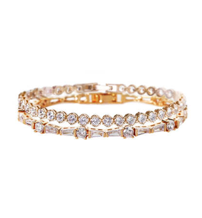 Deco Tapered Baguette & Regal Tennis 18K Gold Plated Bracelets | Mix Mix Style [Hot Seller]-Mix MIx Style