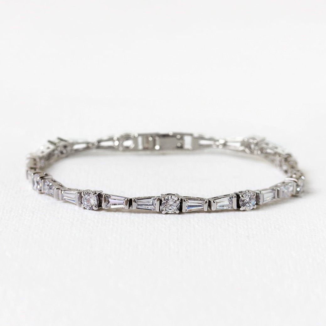 Deco Tapered Baguette 18K White Gold Tennis Bracelet | Mix Mix Style [Hot Seller]-Mix MIx Style