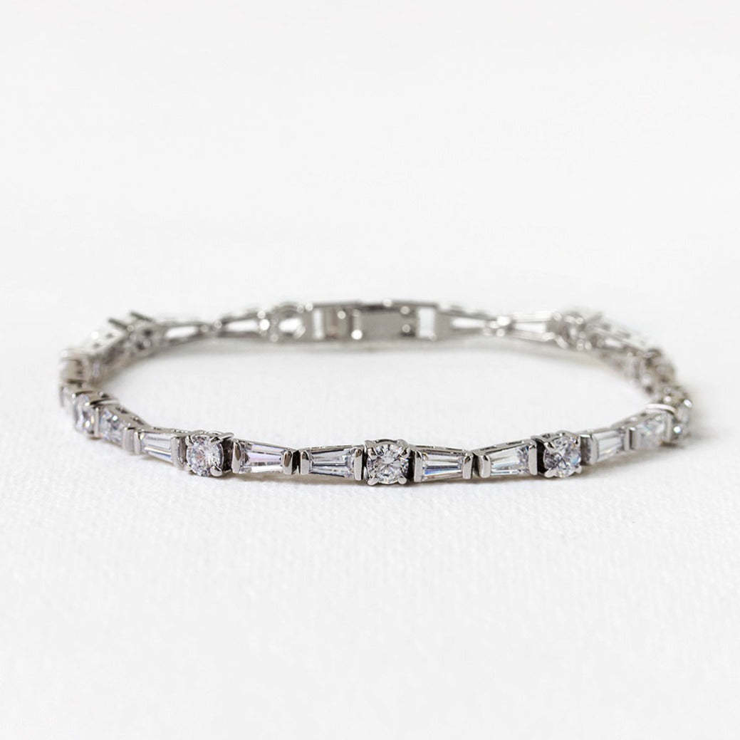 Deco Tapered Baguette 18K White Gold Tennis Bracelet | Mix Mix Style [Hot Seller]-Mix MIx Style