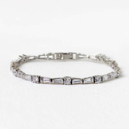 Deco Tapered Baguette 18K White Gold Tennis Bracelet | Mix Mix Style [Hot Seller]-Mix MIx Style