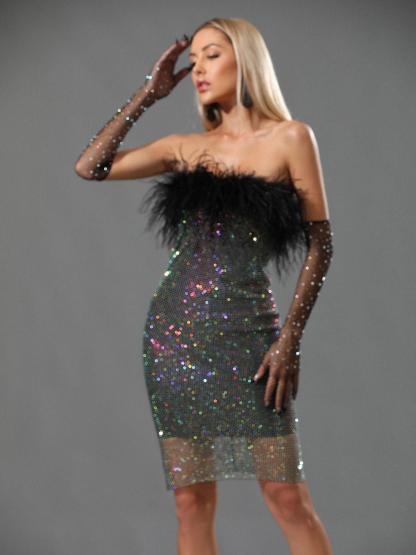Black Mesh Rhinestone Bandage Mini Dress | Mix Mix Style [Hot Seller]-Mix MIx Style