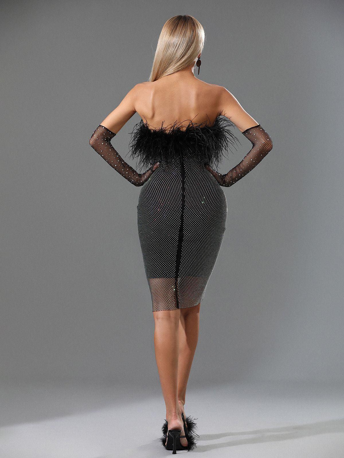 Black Mesh Rhinestone Bandage Mini Dress | Mix Mix Style [Hot Seller]-Mix MIx Style