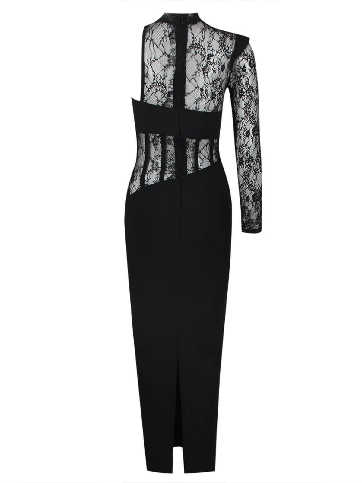 One Shoulder Lace Bandage Maxi Dress in Black | Mix Mix Style [Hot Seller]-Mix MIx Style