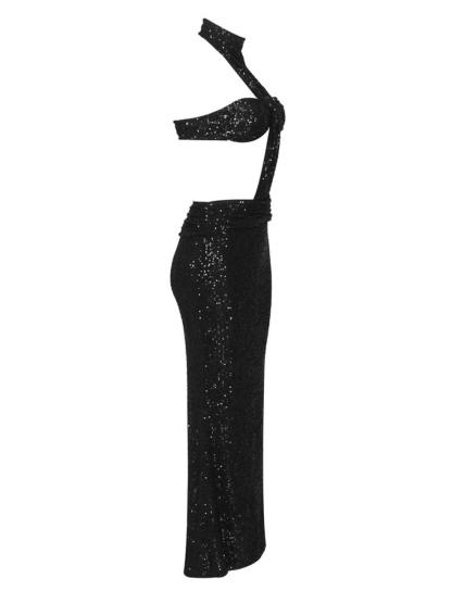 Cutout Halterneck Sequin Maxi Dress in Black | Mix Mix Style [Hot Seller]-Mix MIx Style
