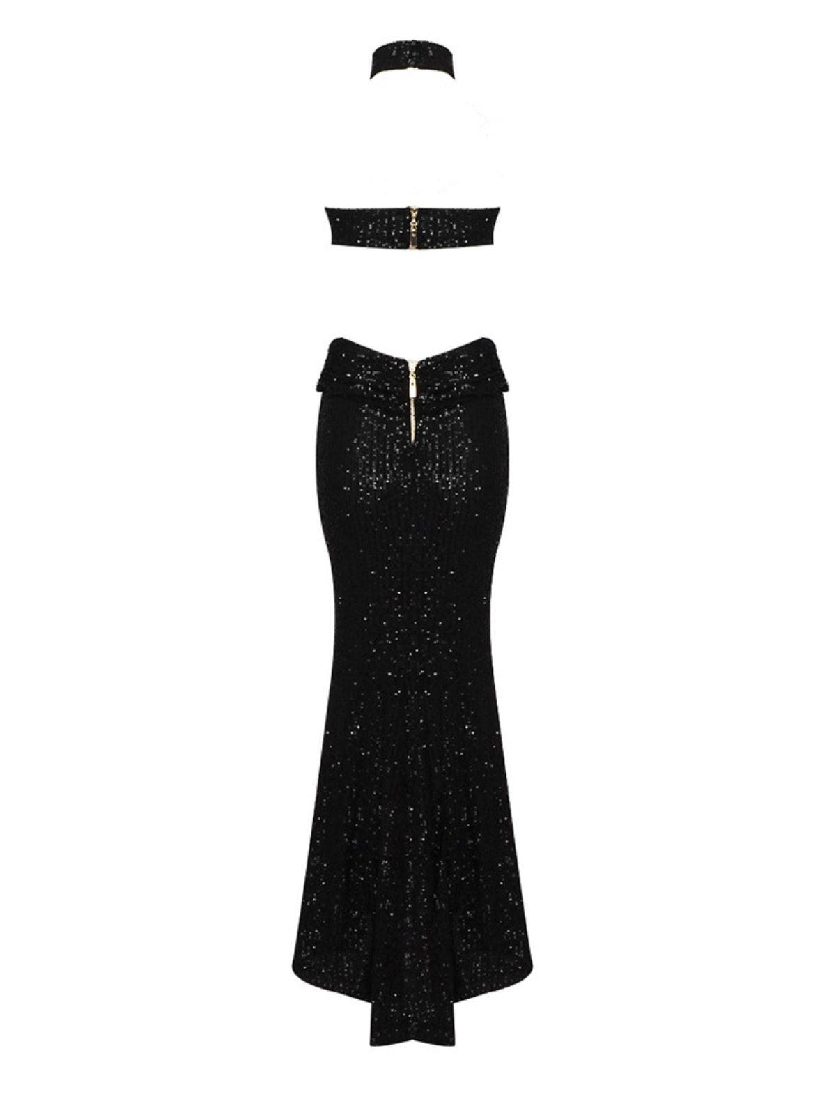 Cutout Halterneck Sequin Maxi Dress in Black | Mix Mix Style [Hot Seller]-Mix MIx Style