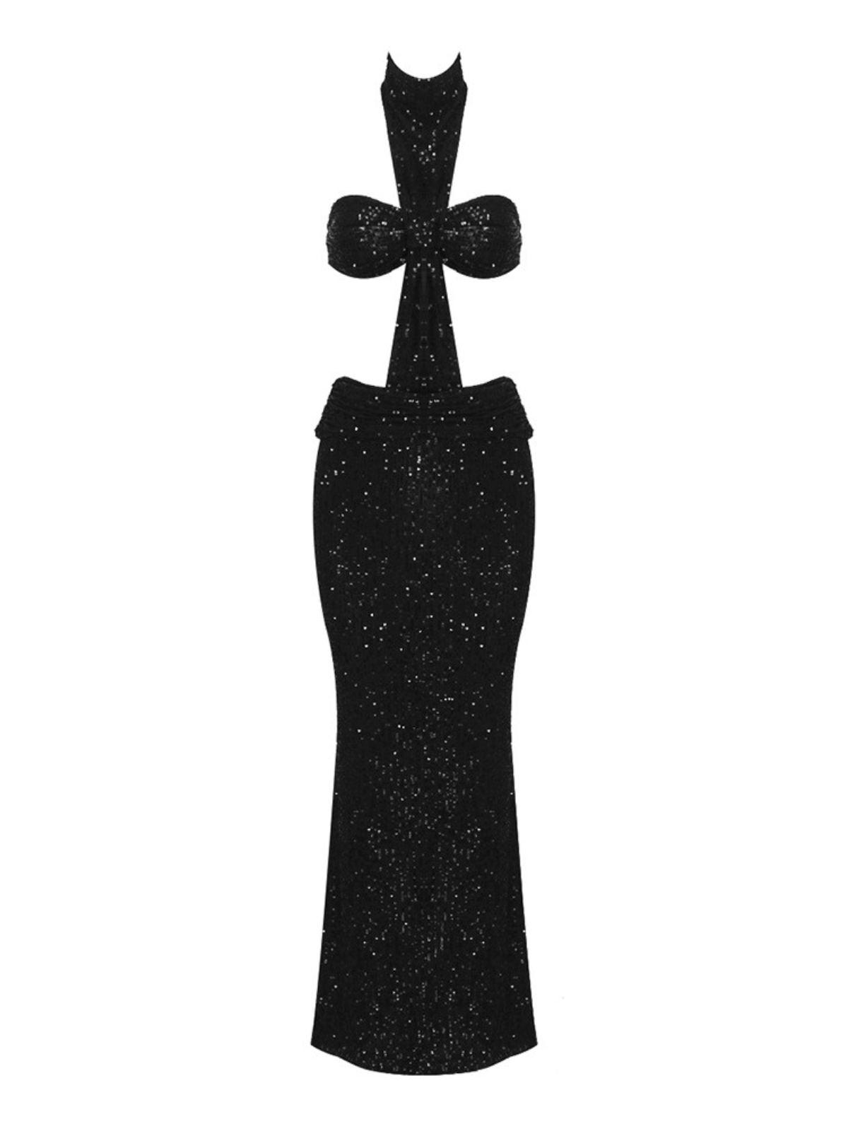 Cutout Halterneck Sequin Maxi Dress in Black | Mix Mix Style [Hot Seller]-Mix MIx Style