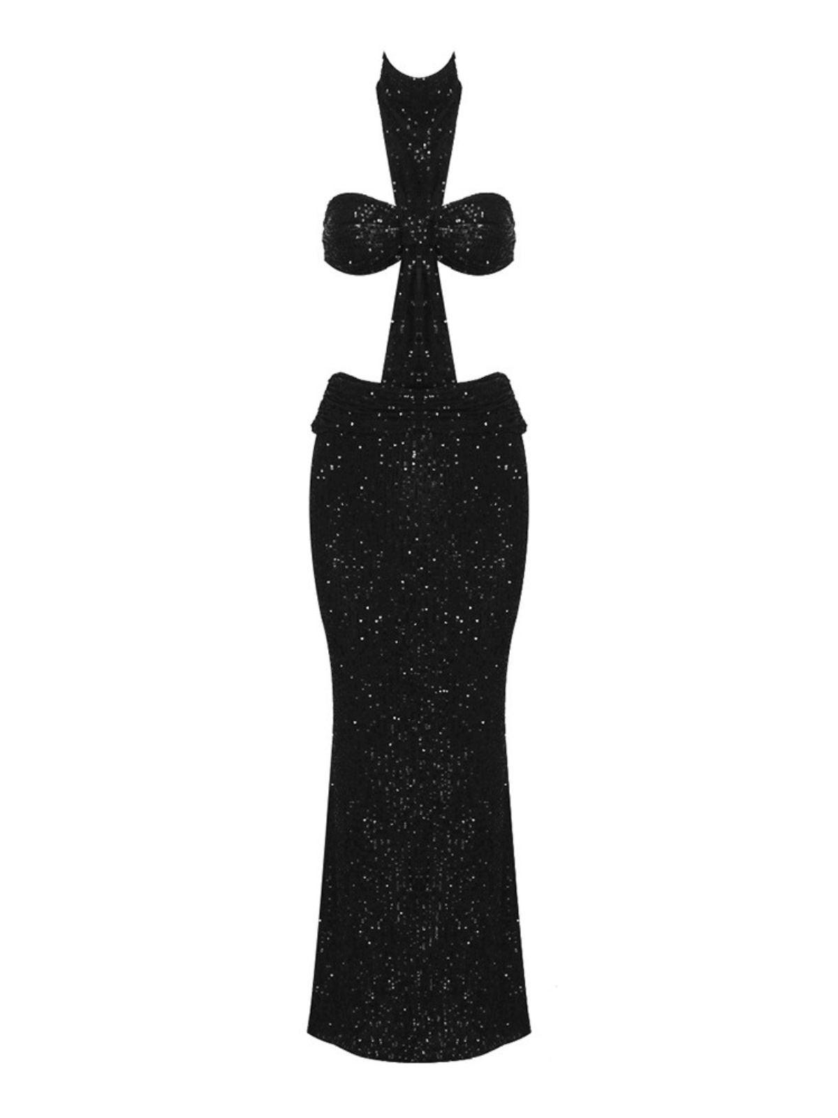 Cutout Halterneck Sequin Maxi Dress in Black | Mix Mix Style [Hot Seller]-Mix MIx Style