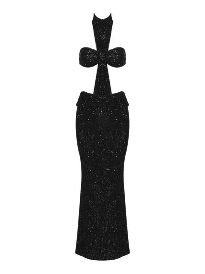 Cutout Halterneck Sequin Maxi Dress in Black | Mix Mix Style [Hot Seller]-Mix MIx Style
