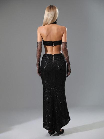 Cutout Halterneck Sequin Maxi Dress in Black | Mix Mix Style [Hot Seller]-Mix MIx Style