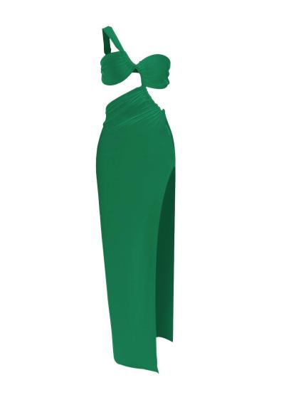 One Shoulder Slit Cutout Maxi Dress In Green | Mix Mix Style [Hot Seller]-Mix MIx Style