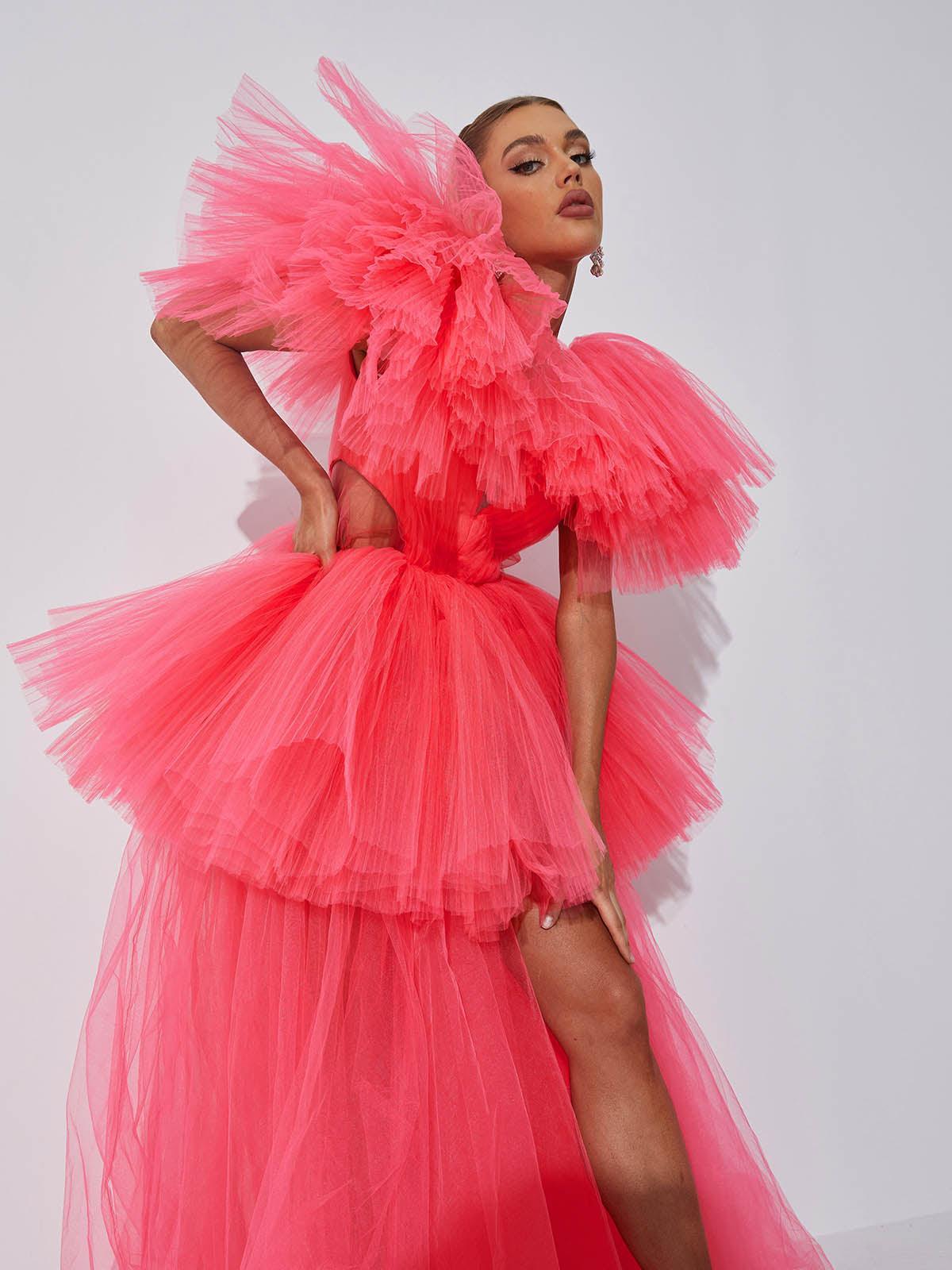 Bibi Plunge Cutout Tulle Dress-Mix MIx Style