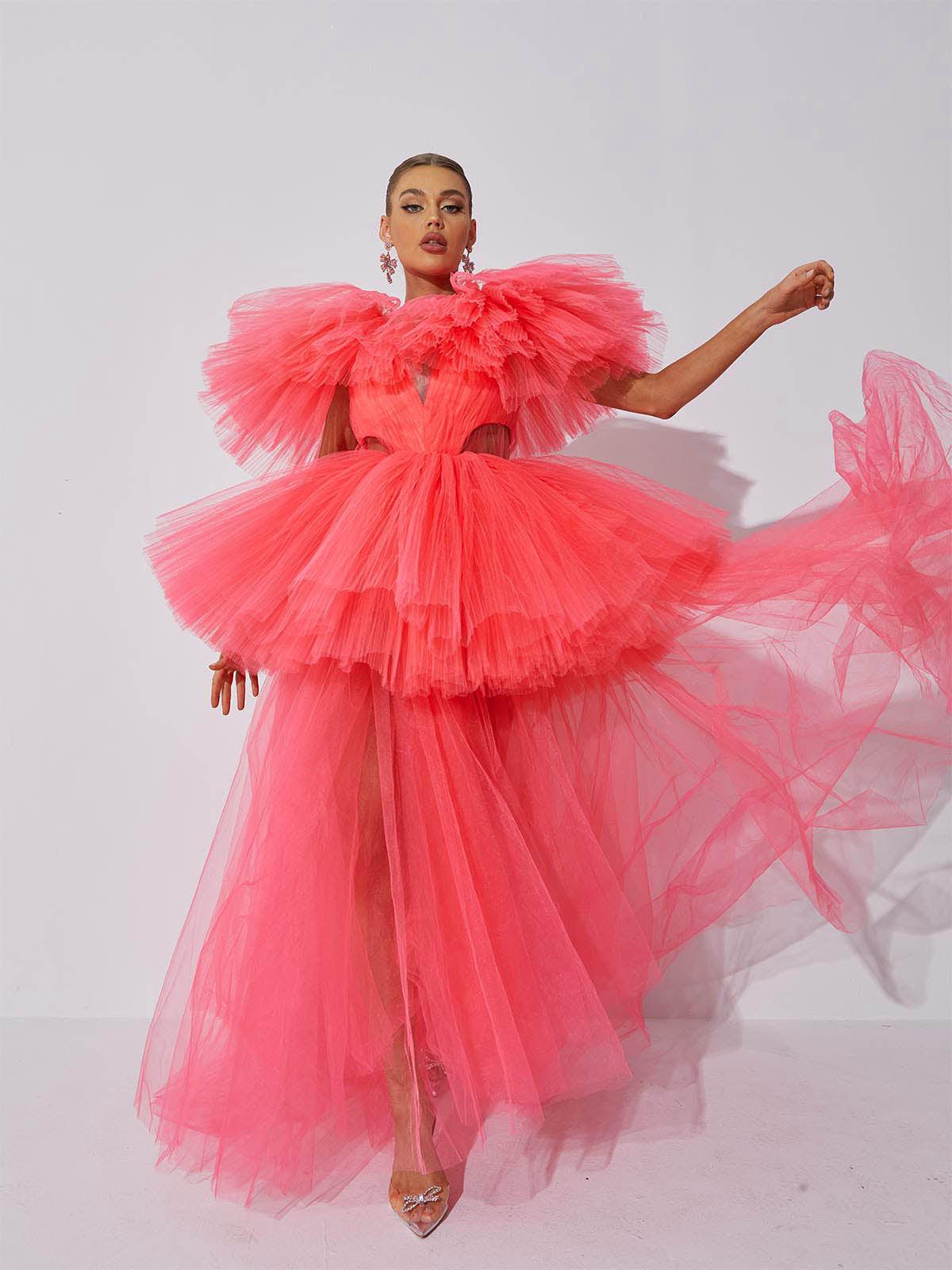 Bibi Plunge Cutout Tulle Dress-Mix MIx Style