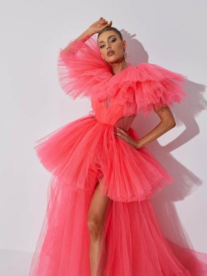 Bibi Plunge Cutout Tulle Dress-Mix MIx Style
