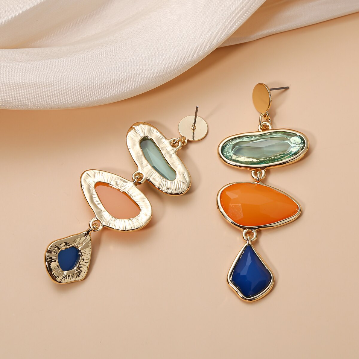 Boho 18k Gold Plated Geometric Drop  Long Stud Earrings - Irregular Blue Earring Jewelry | Mix Mix Style [Hot Seller]-Mix MIx Style