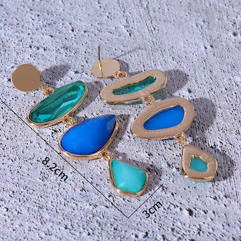 Boho 18k Gold Plated Geometric Drop  Long Stud Earrings - Irregular Blue Earring Jewelry | Mix Mix Style [Hot Seller]-Mix MIx Style