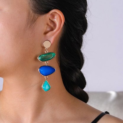 Boho 18k Gold Plated Geometric Drop  Long Stud Earrings - Irregular Blue Earring Jewelry | Mix Mix Style [Hot Seller]-Mix MIx Style