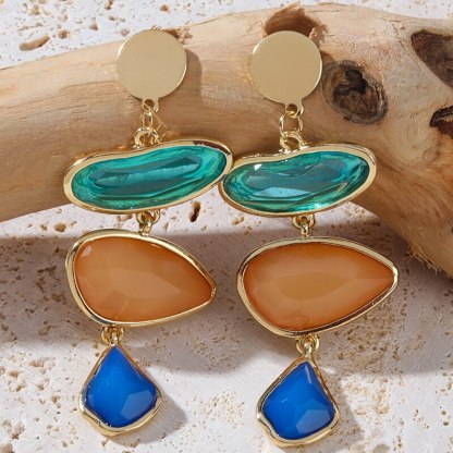 Boho 18k Gold Plated Geometric Drop  Long Stud Earrings - Irregular Blue Earring Jewelry | Mix Mix Style [Hot Seller]-Mix MIx Style