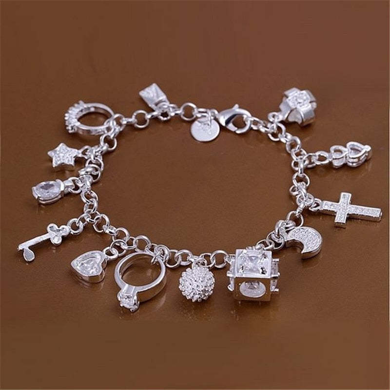 925 Sterling Silver Thirteen Pendant Charms Bracelet | Mix Mix Style [Hot Seller]-Mix MIx Style