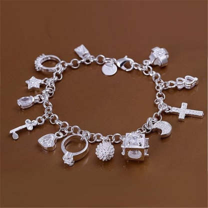 925 Sterling Silver Thirteen Pendant Charms Bracelet | Mix Mix Style [Hot Seller]-Mix MIx Style