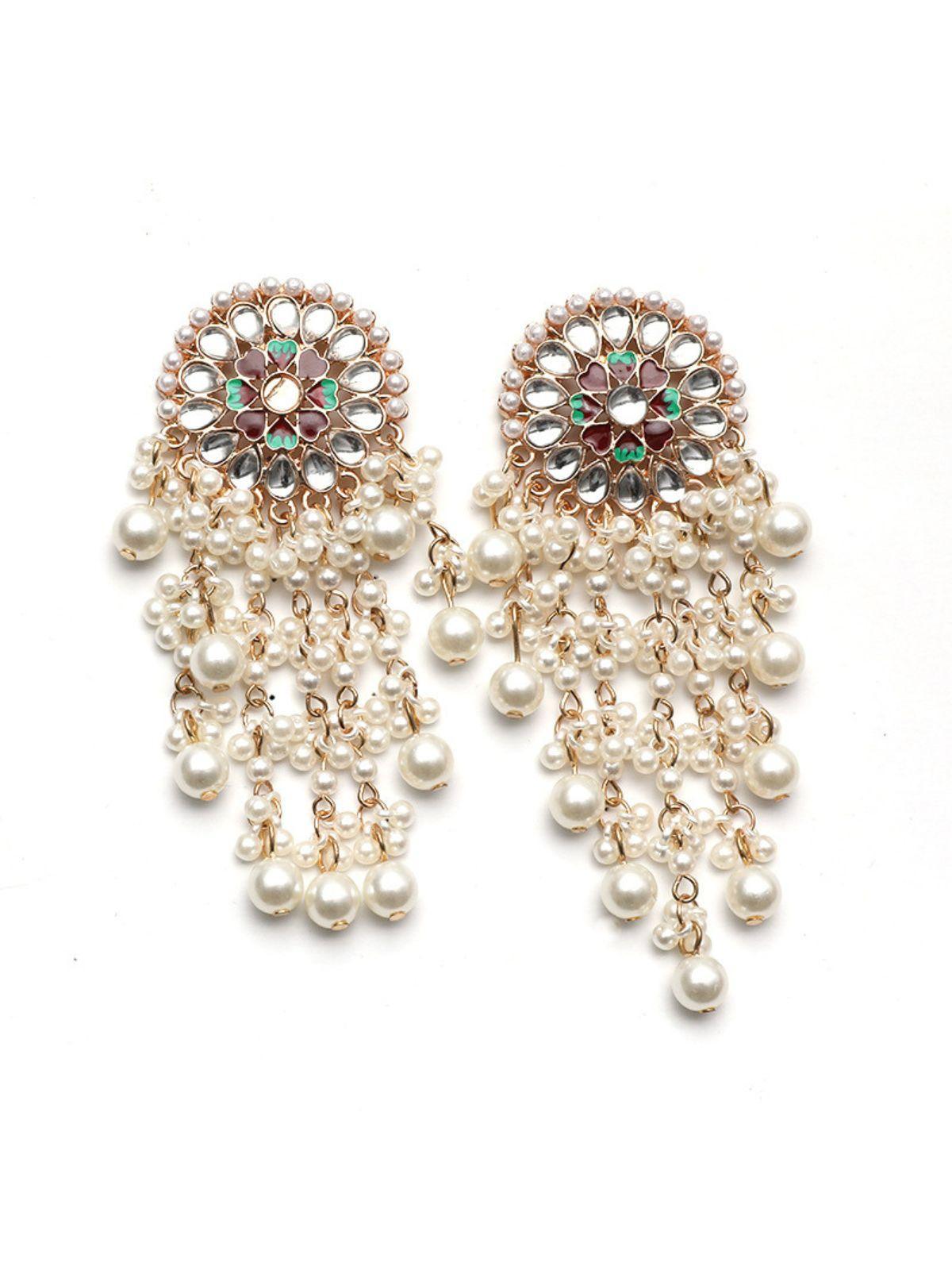 Colorful Retro Pearl Fringe Tassel Moissanite Drop Earrings | Mix Mix Style-Mix MIx Style