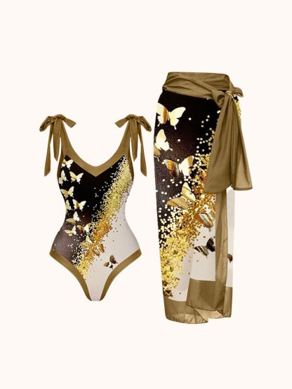Bows Swimwear Two Piece Set In Khaki | Mix Mix Style-Mix MIx Style