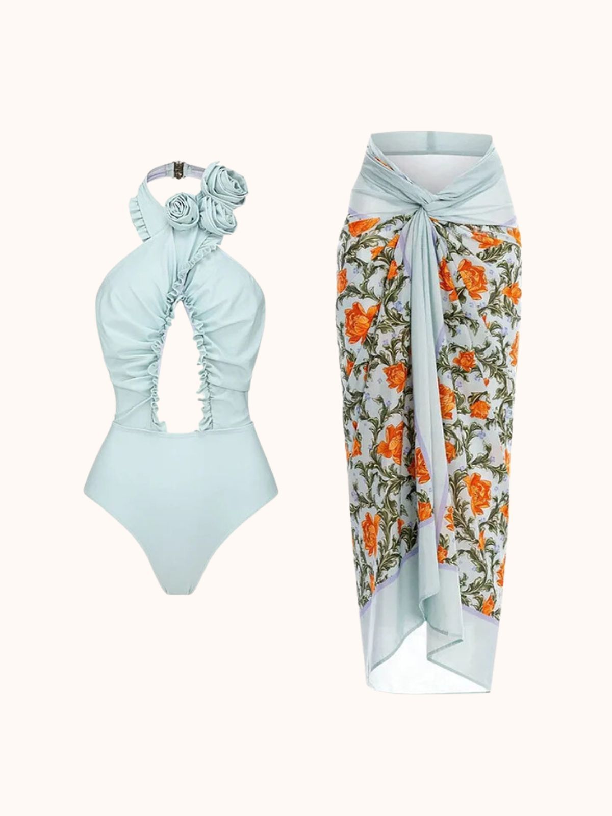 Halterneck Swimwear Two Piece Set In Blue | Mix Mix Style-Mix MIx Style
