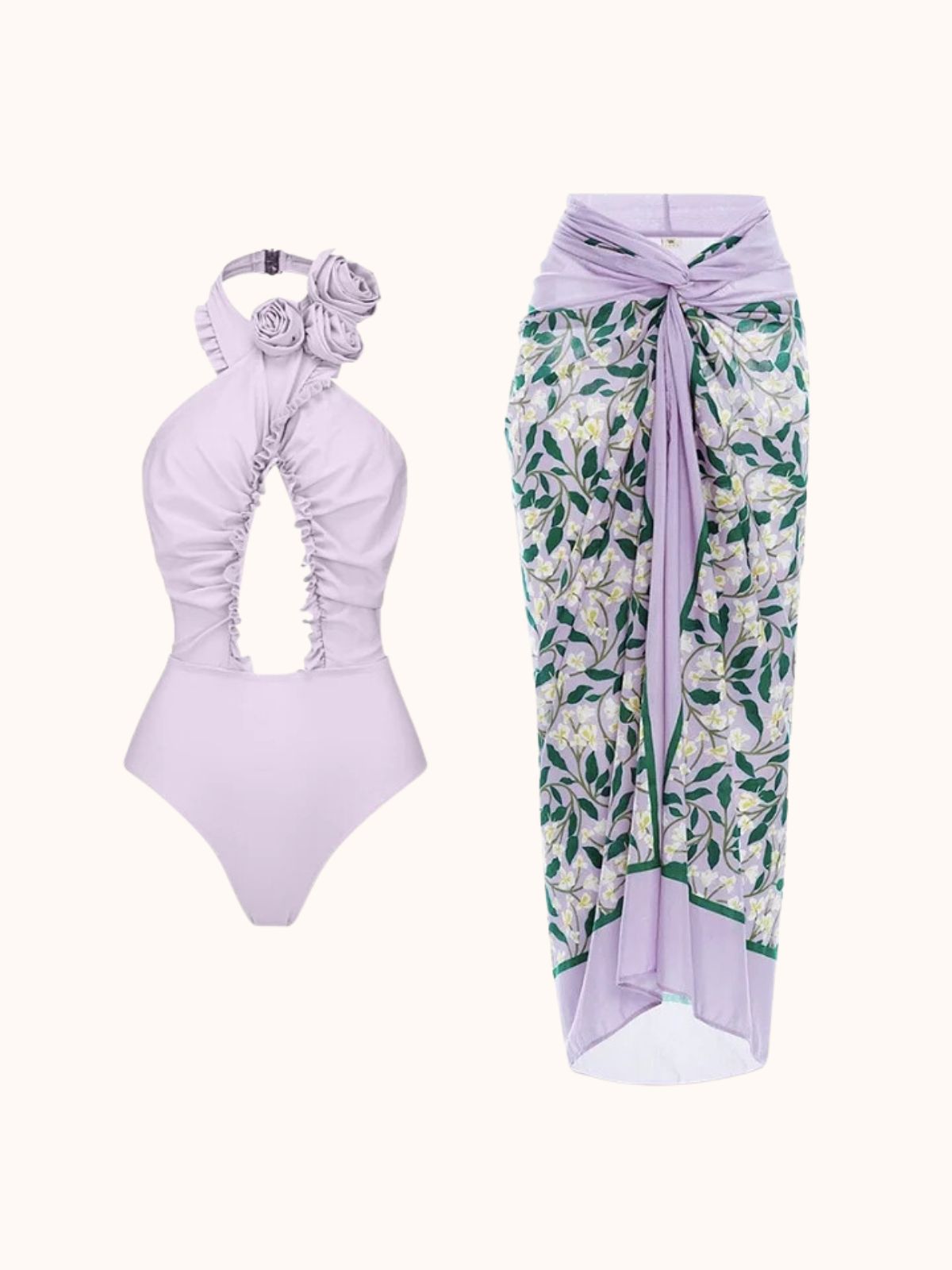 Cutout Halterneck Swimwear Two Piece Set In Lilac | Mix Mix Style-Mix MIx Style