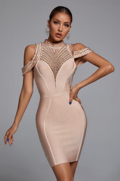 Pink Shoulder Cutout Bandage Mini Dress | Mix Mix Style [Hot Seller]-Mix MIx Style