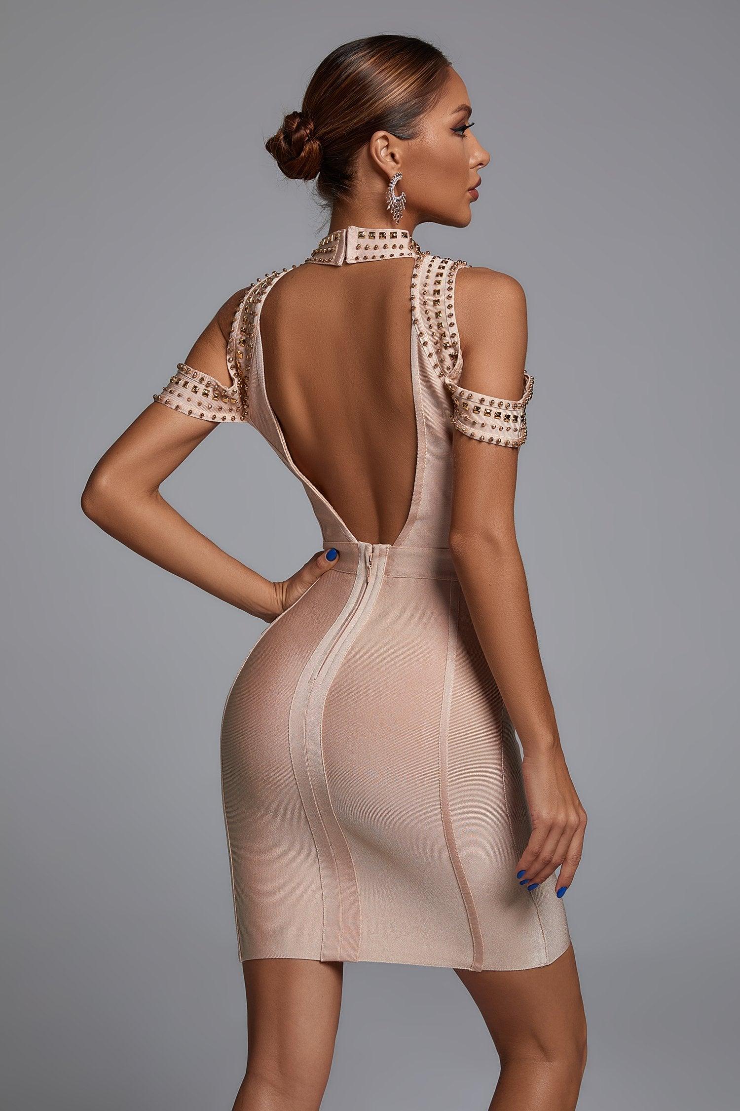 Pink Shoulder Cutout Bandage Mini Dress | Mix Mix Style [Hot Seller]-Mix MIx Style