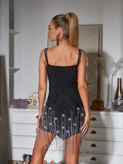 Catriona Embellished Fringe Bandage Dress-Mix MIx Style