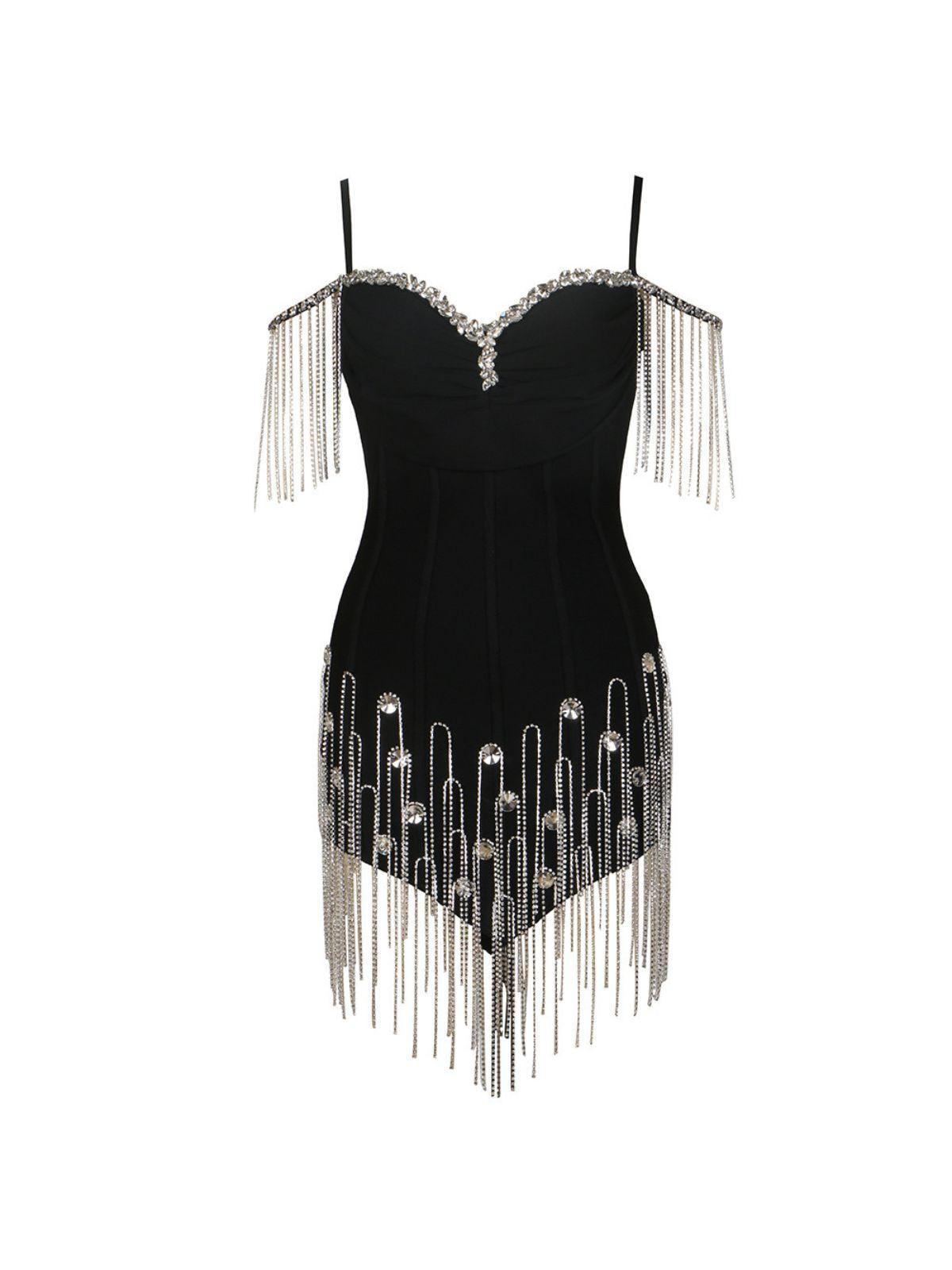 Catriona Embellished Fringe Bandage Dress-Mix MIx Style