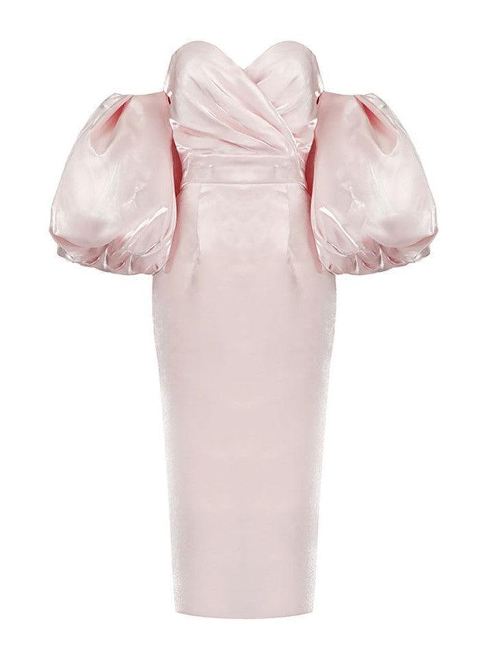 Celeste Puff Sleeve Midi Dress In Blush-Mix MIx Style