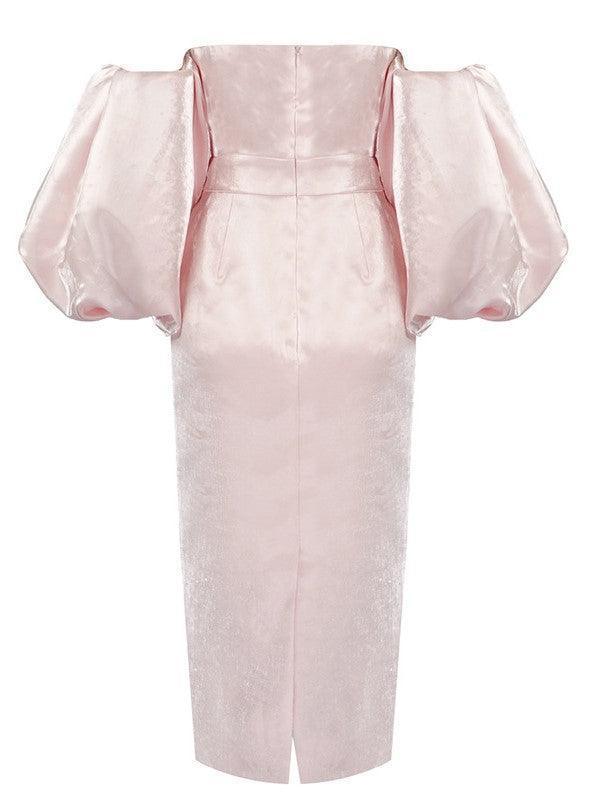 Celeste Puff Sleeve Midi Dress In Blush-Mix MIx Style