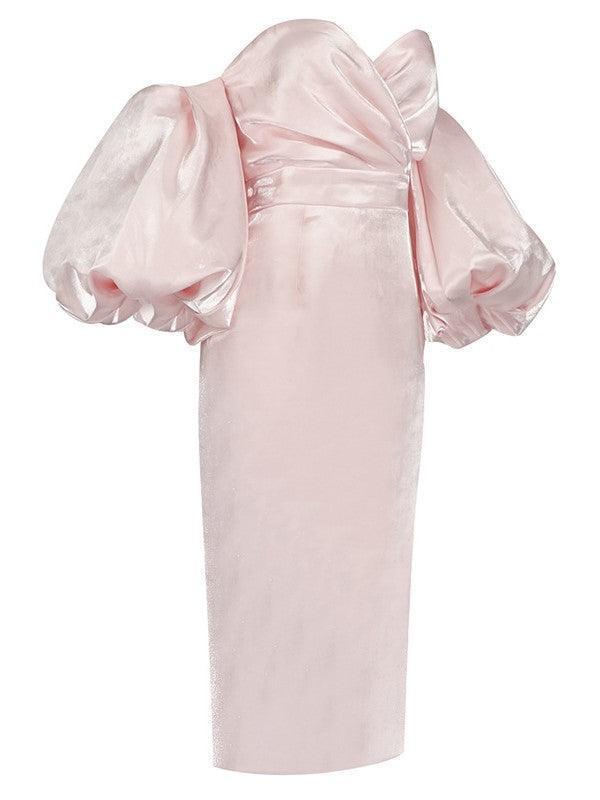 Celeste Puff Sleeve Midi Dress In Blush-Mix MIx Style