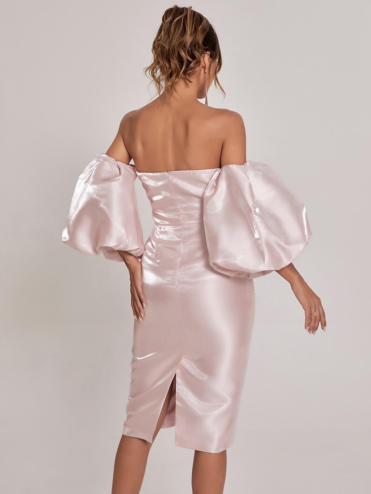 Celeste Puff Sleeve Midi Dress In Blush-Mix MIx Style