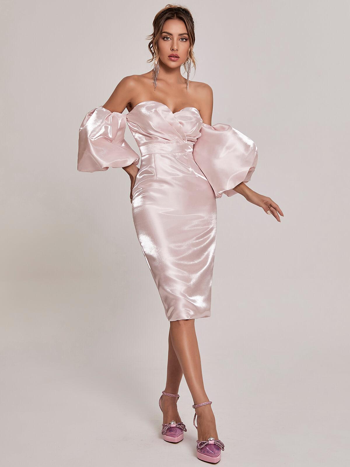 Celeste Puff Sleeve Midi Dress In Blush-Mix MIx Style