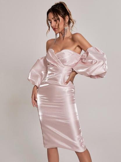 Celeste Puff Sleeve Midi Dress In Blush-Mix MIx Style