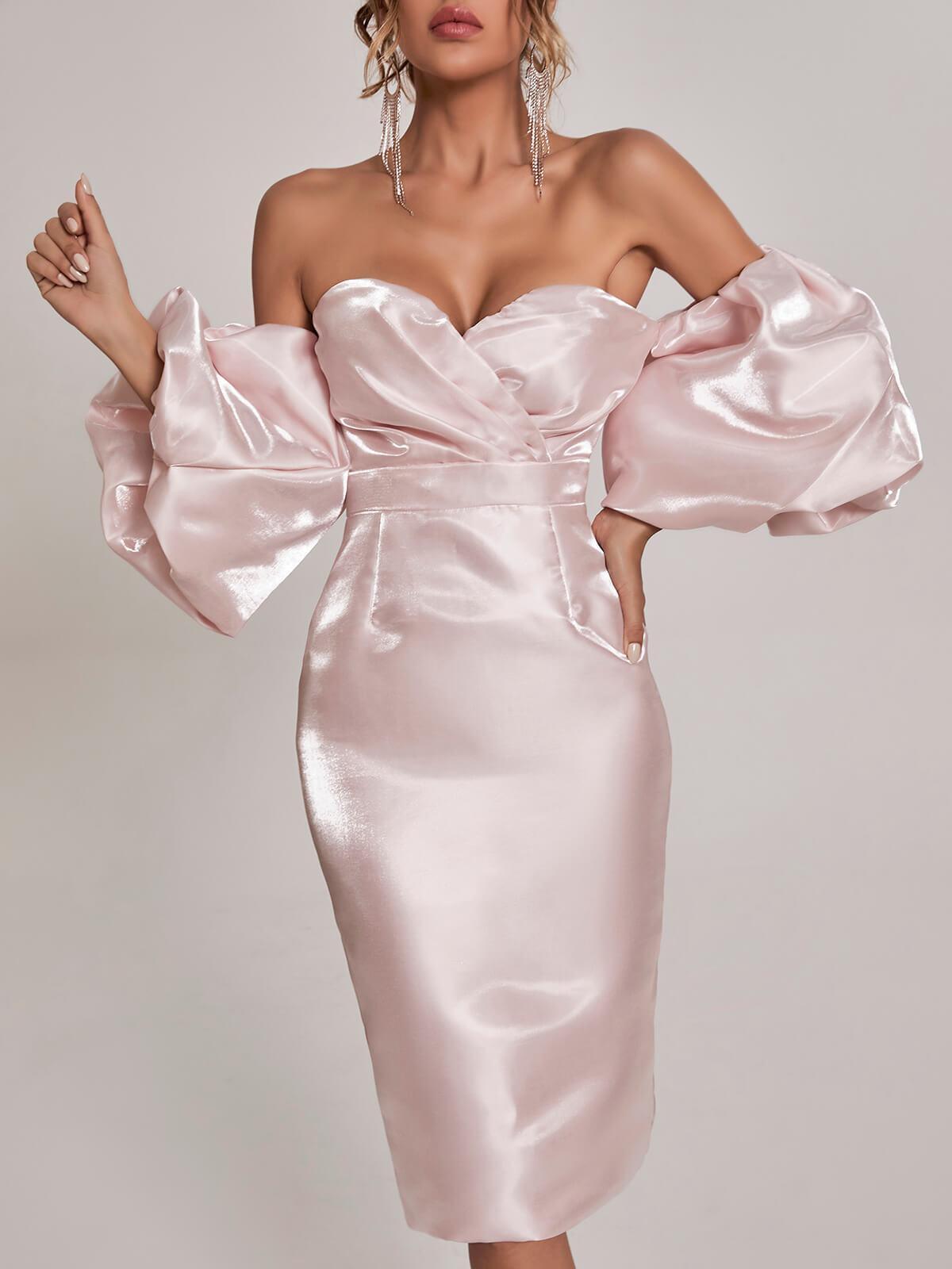 Celeste Puff Sleeve Midi Dress In Blush-Mix MIx Style