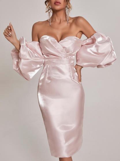 Celeste Puff Sleeve Midi Dress In Blush-Mix MIx Style