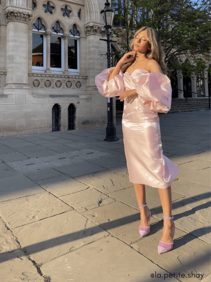 Celeste Puff Sleeve Midi Dress In Blush-Mix MIx Style