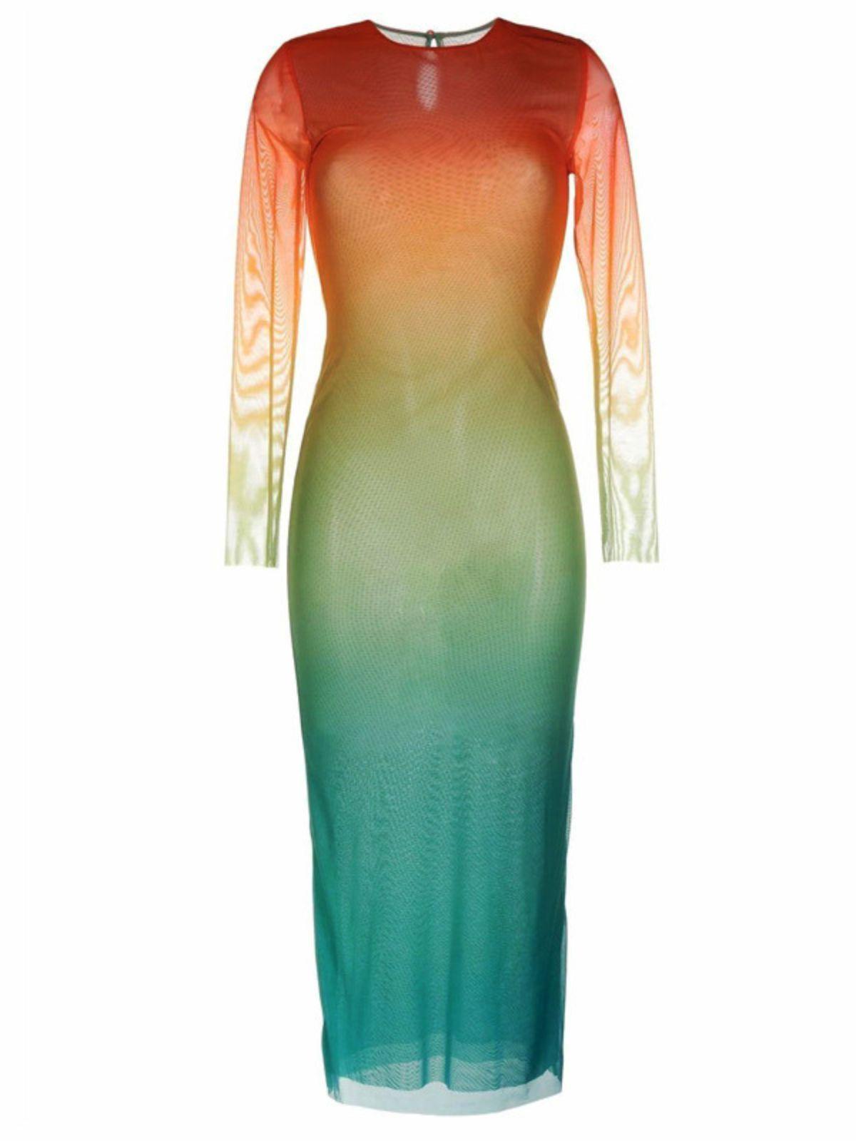 Colorful Ombre Long Sleeve Mesh Midi Dress | Mix Mix Style [Hot Seller]-Mix MIx Style