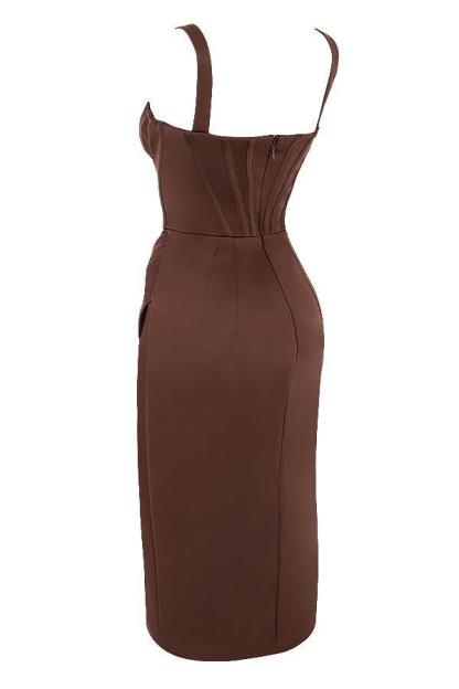Cereda Chocolate Satin Mini Dress-Mix MIx Style