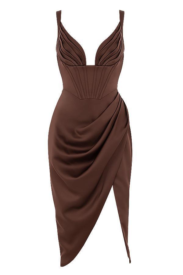 Cereda Chocolate Satin Mini Dress-Mix MIx Style
