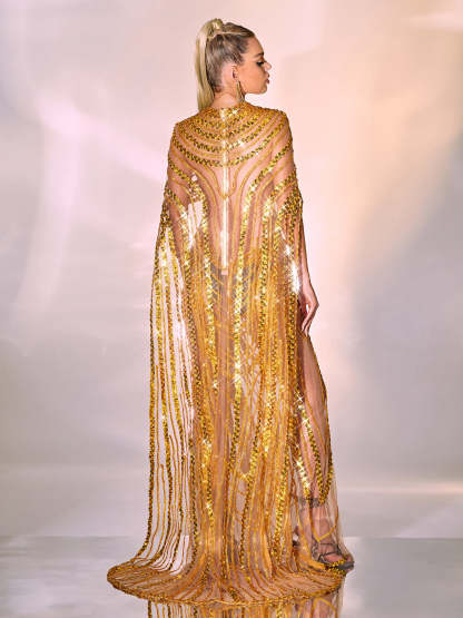 Chana Sequin Crystal Mesh Maxi Dress-Mix MIx Style