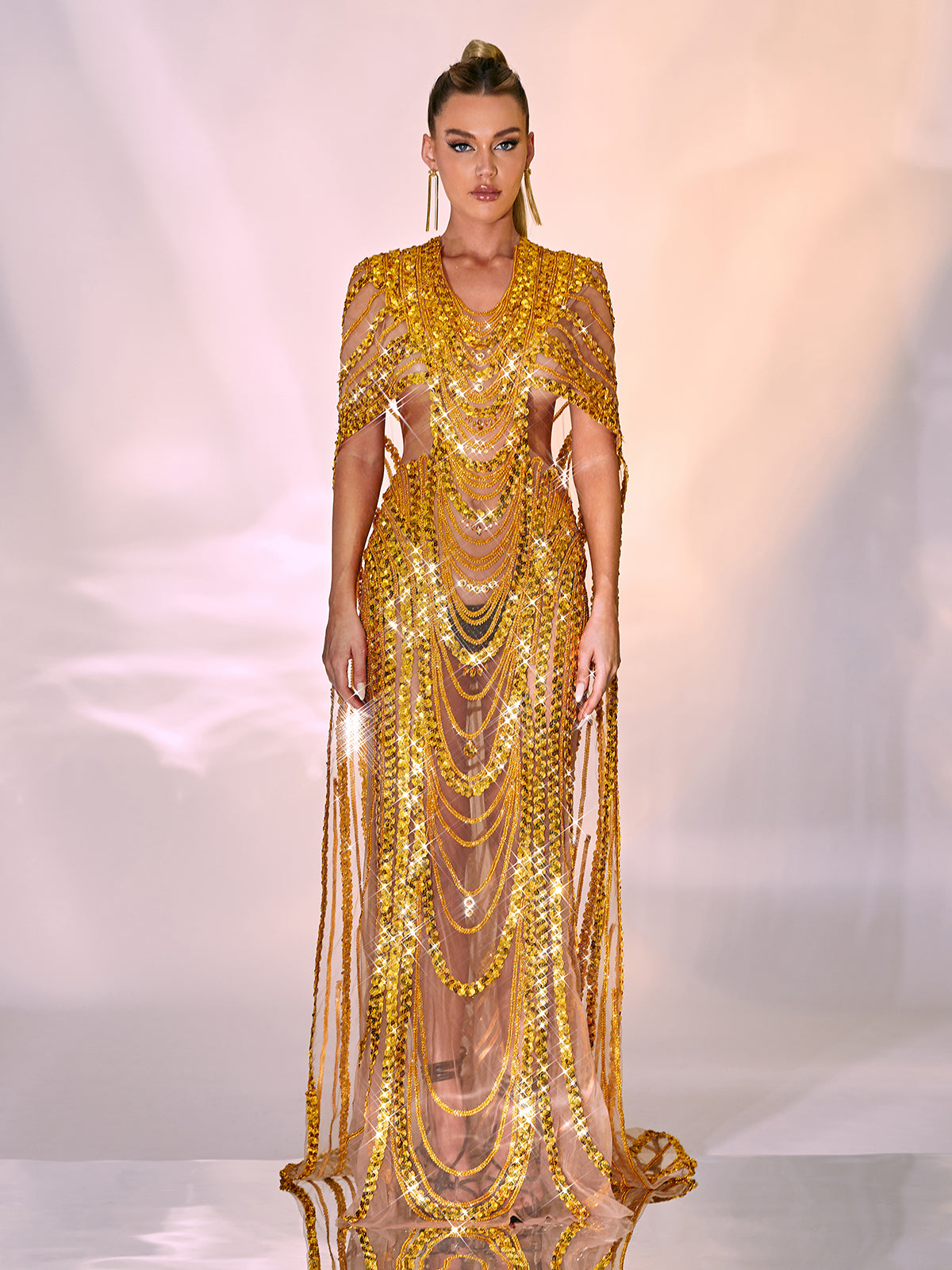 Chana Sequin Crystal Mesh Maxi Dress-Mix MIx Style