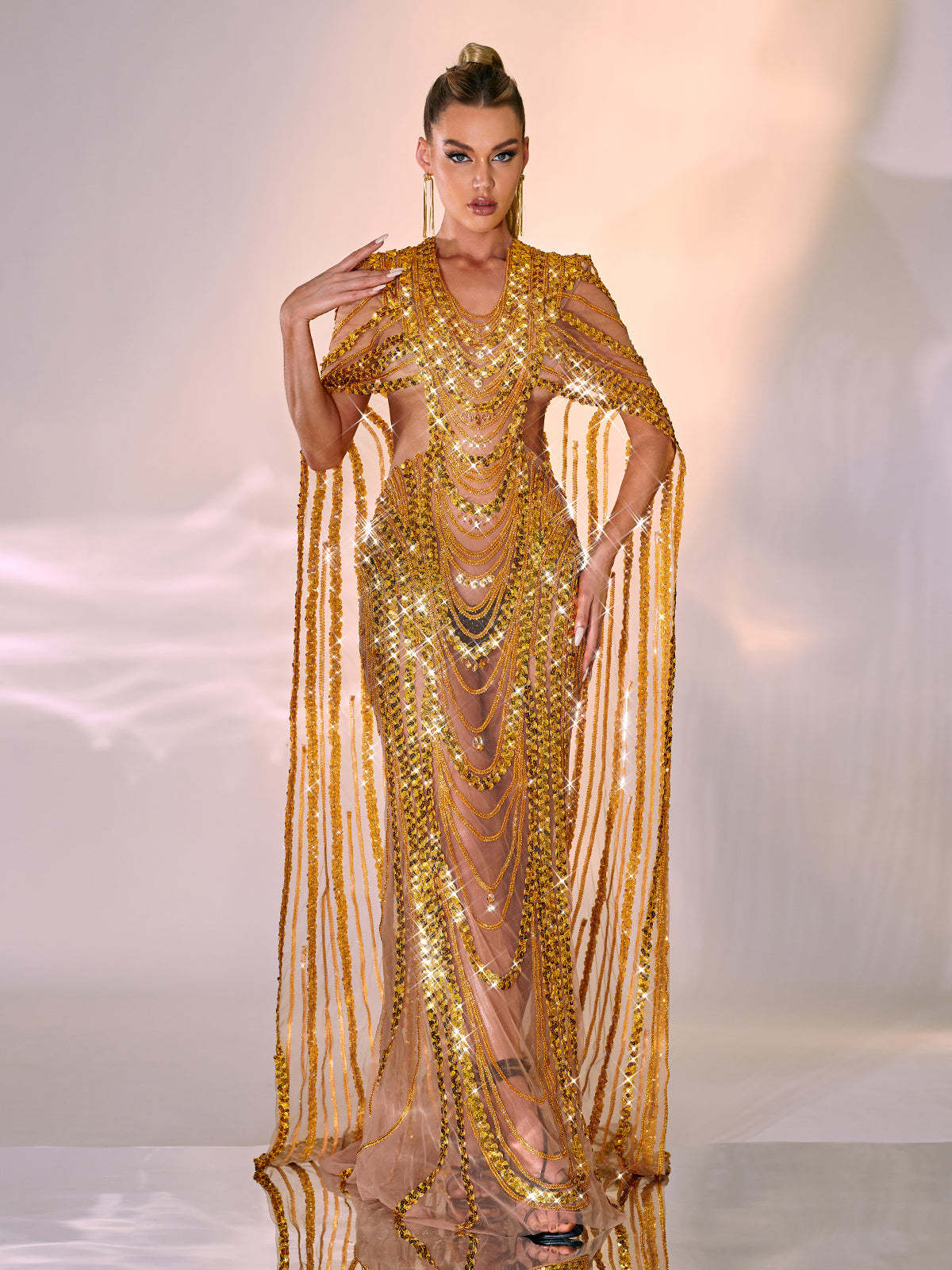 Chana Sequin Crystal Mesh Maxi Dress-Mix MIx Style