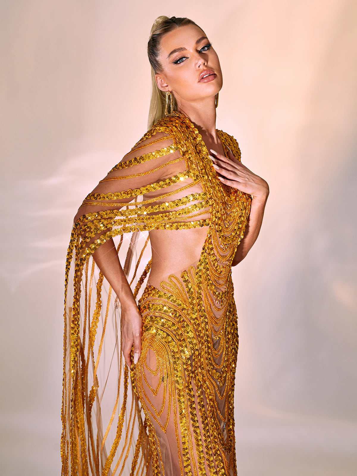 Chana Sequin Crystal Mesh Maxi Dress-Mix MIx Style