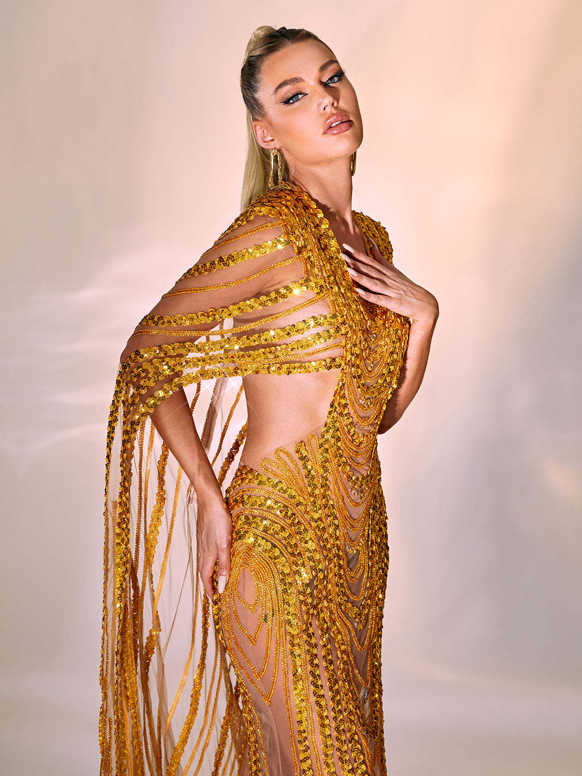 Chana Sequin Crystal Mesh Maxi Dress-Mix MIx Style